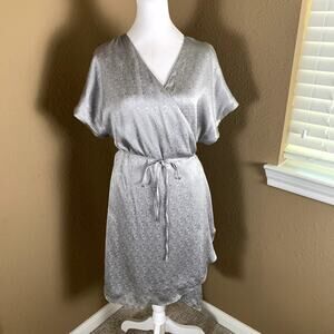 Ellison Silver Wrap Dress Large NWT Midi Tie Waist Shimmer